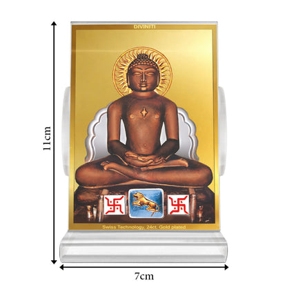 Mahavira | Divine Jain Tirthankar Car Dashboard & Tabletop Photo Frame in 24K Gold Plated Foil