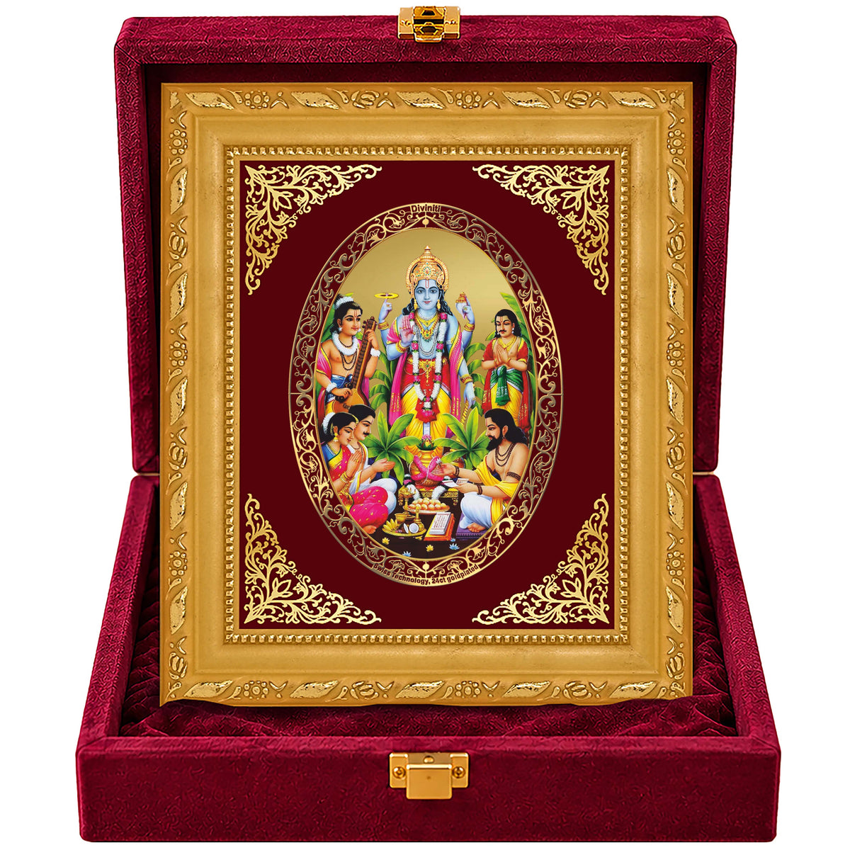 24K Gold-Plated Lord Satya Narayan Frame | Premium Gift Box | 21.5x17.5 CM