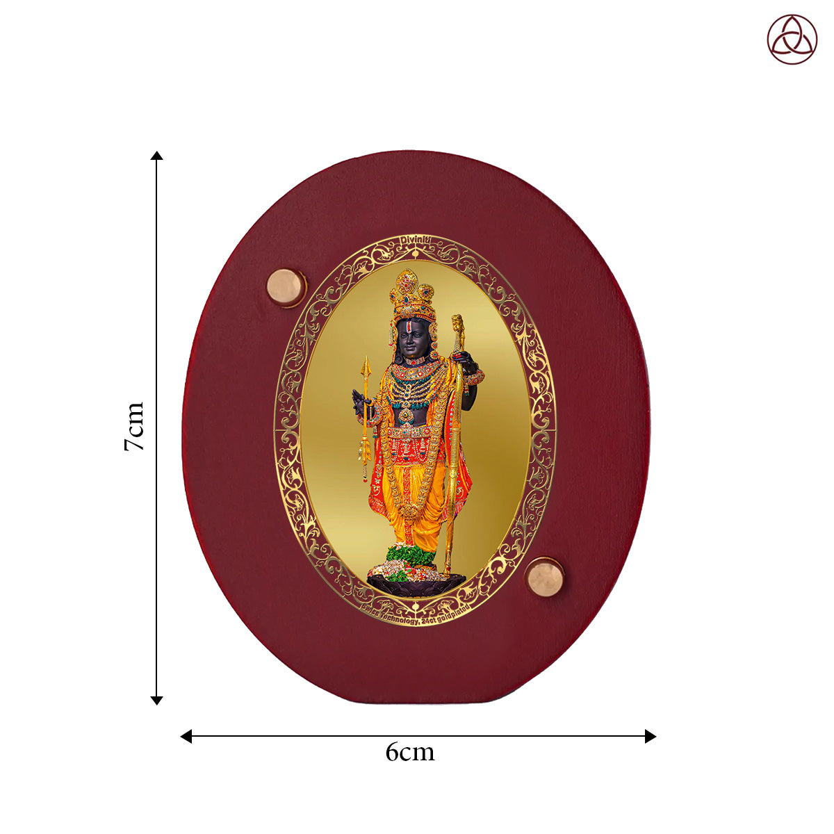 Ram Lalla with Arch Car Dashboard & Tabletop Photo Frame, 24K gold-plated, 7x6 cm, intricate design.