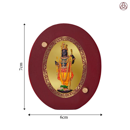 Ram Lalla with Arch Car Dashboard & Tabletop Photo Frame, 24K gold-plated, 7x6 cm, intricate design.