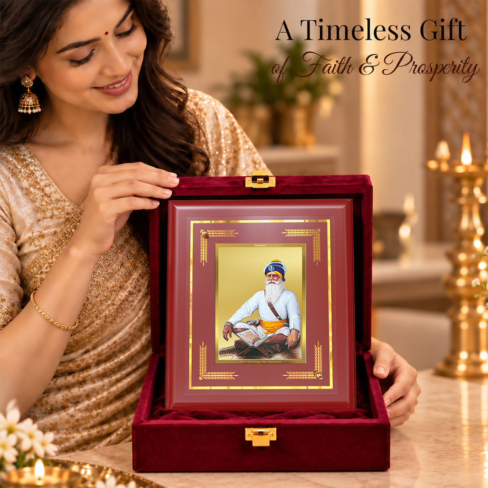 24K Gold-Plated Baba Deep Singh Ji MDF Frame | Premium Gift Box | 16 X 13.5 CM
