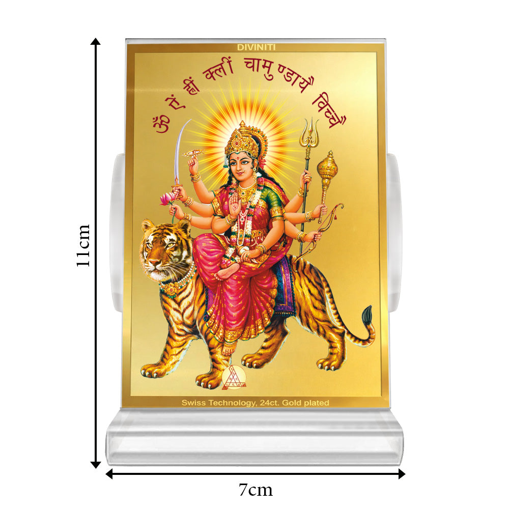 Durga Mata | Divine Goddess Durga Car Dashboard & Tabletop Photo Frame in 24K Gold Plated Foil