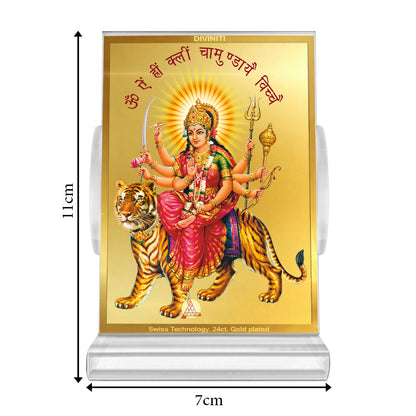 Durga Mata | Divine Goddess Durga Car Dashboard & Tabletop Photo Frame in 24K Gold Plated Foil