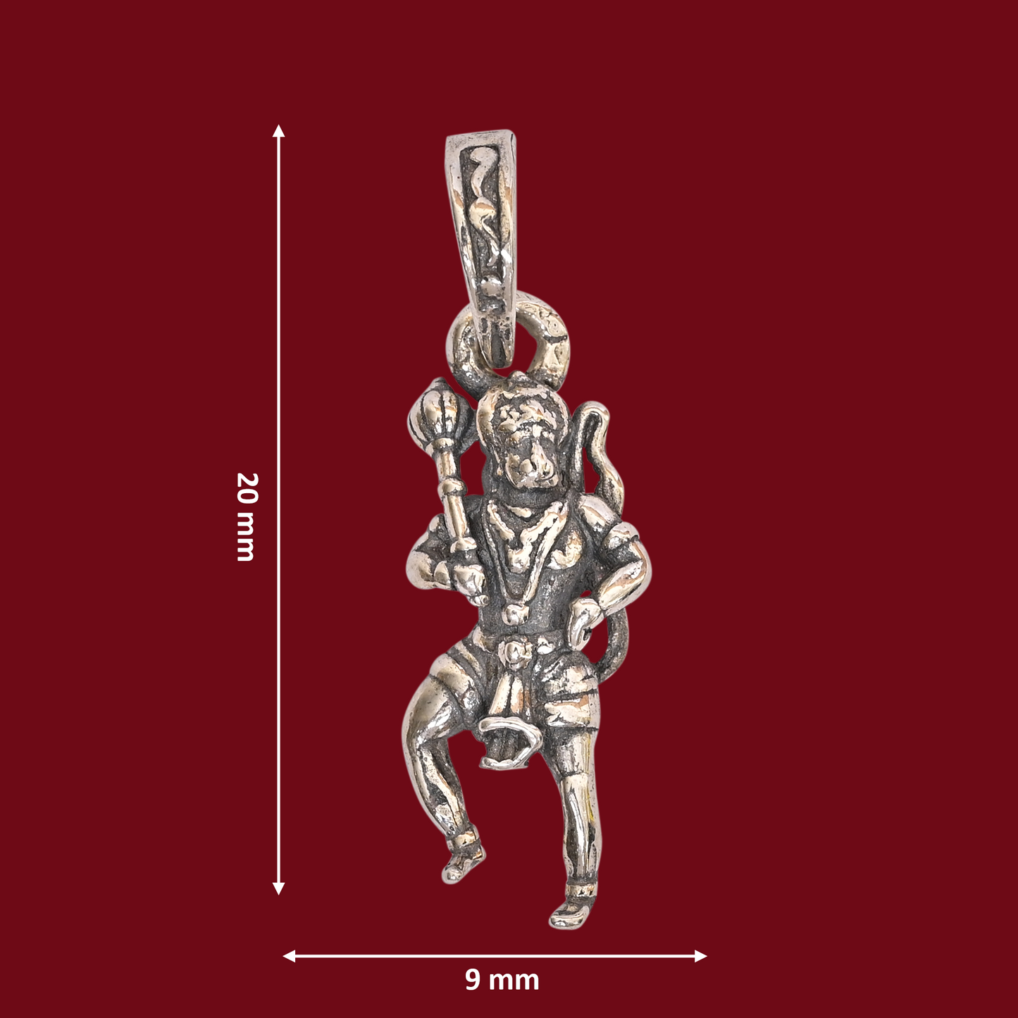 925 Pure Silver Hanuman Standing Pendant for Men, Women & Kids Divine God Pendant for Birthday, Anniversary, Special Occasion Gift (2x0.9 cm, 3g)