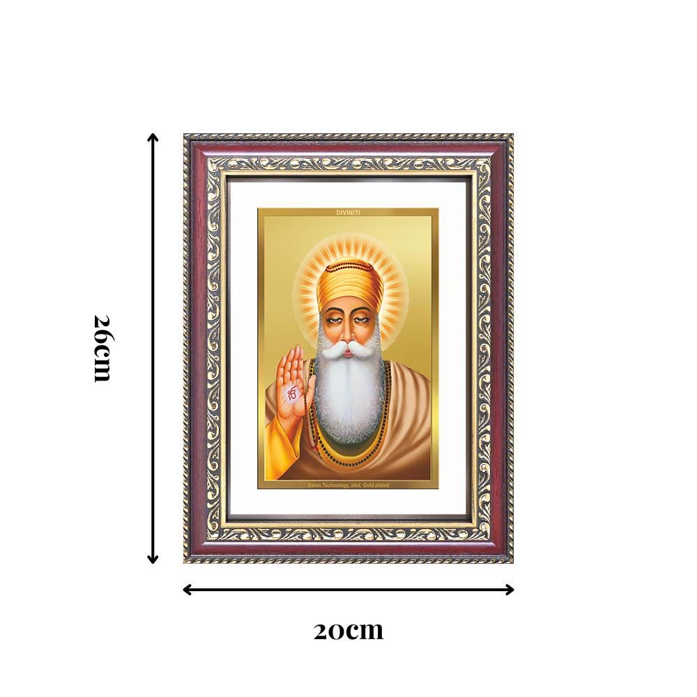 Diviniti 24K Gold Plated Guru Nanak Dev Ji (Classic) Sacred Sikh Wall Frame for Home Decor & Office Ambiance | Premium Spiritual Gift