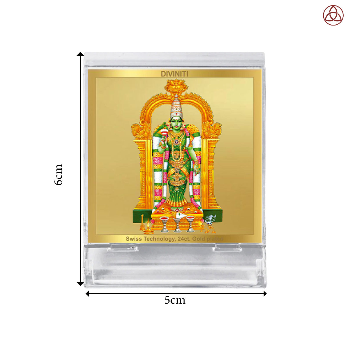 Goddess Meenakshi | Divine Goddess Car Dashboard & Tabletop Photo Frame in 24K Gold Plated Foil