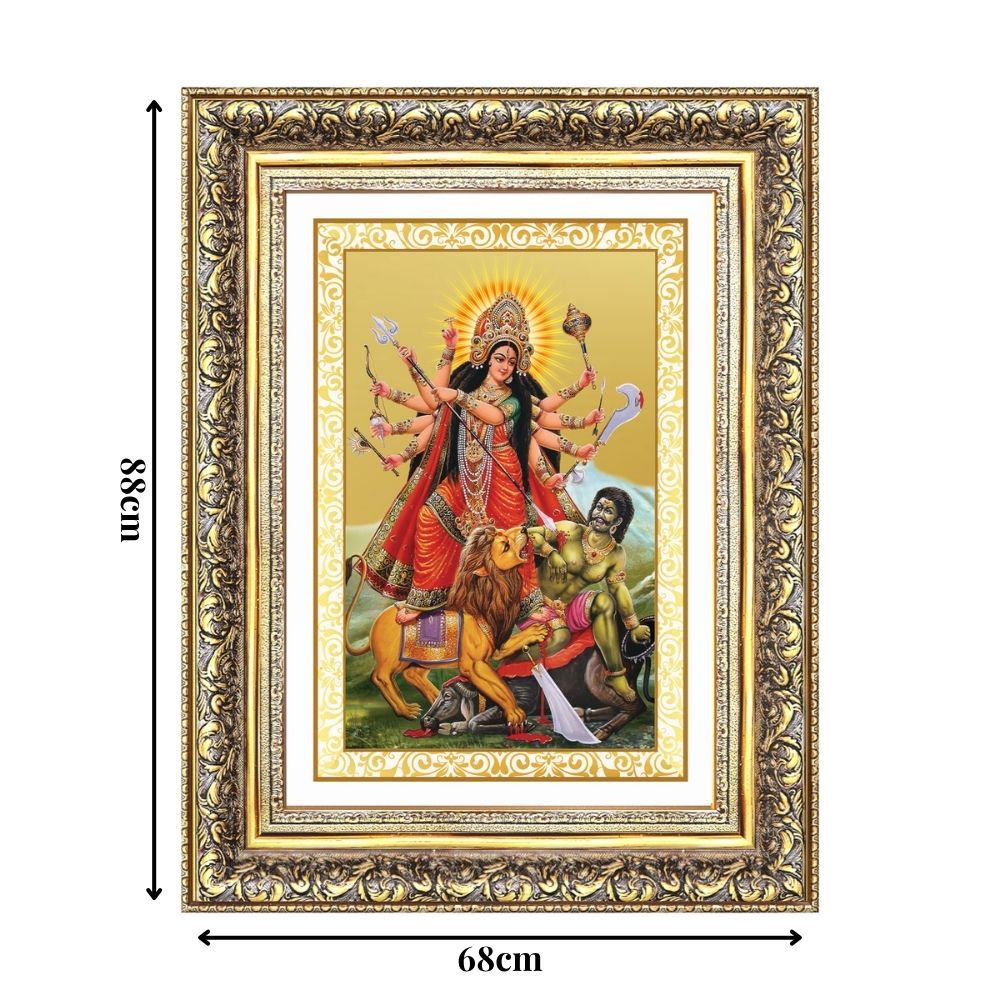 Diviniti 24K Gold Plated Durga - Mahishasura Mardini (Classic) Divine Wall Frame for Home Mandir & Office Decor | Luxury Spiritual Gift