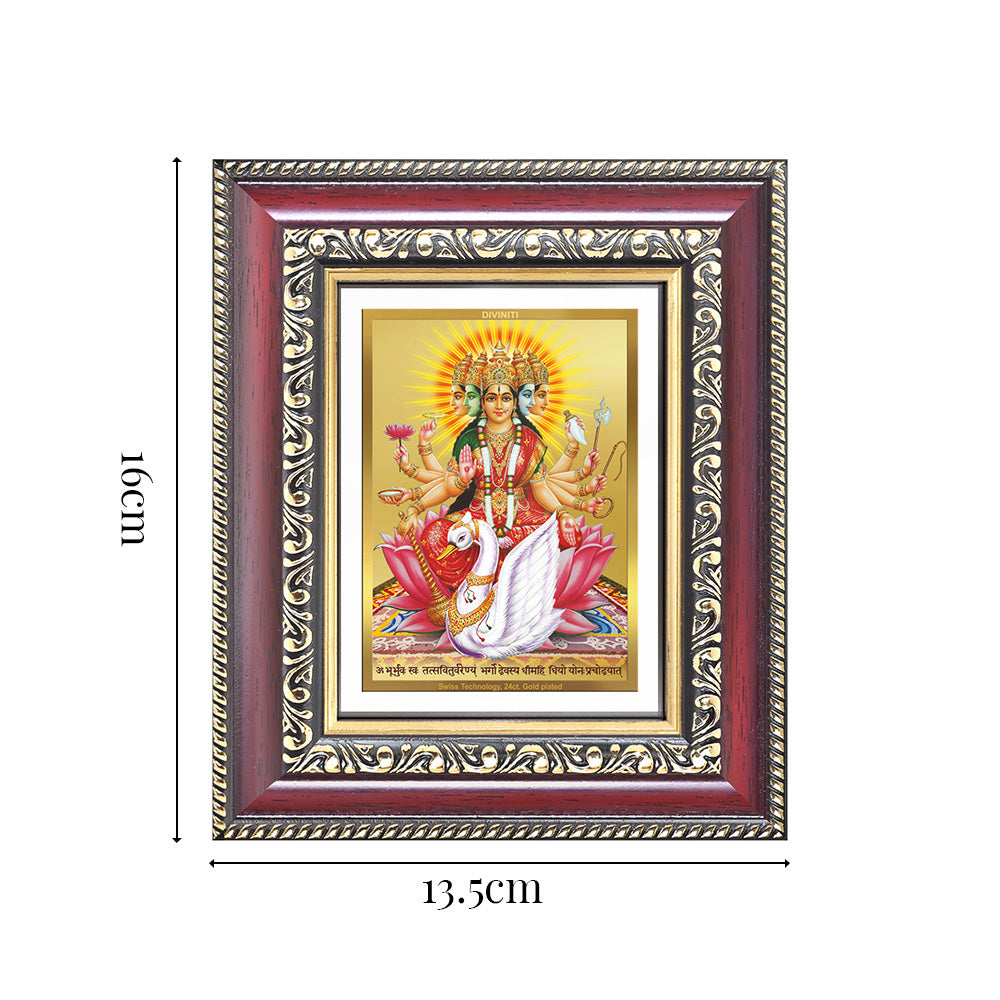 Diviniti 24K Gold Plated Gayatri Maa (Classic) Divine Table Top Frame for Home Mandir & Office Decor | Luxury Spiritual Gift