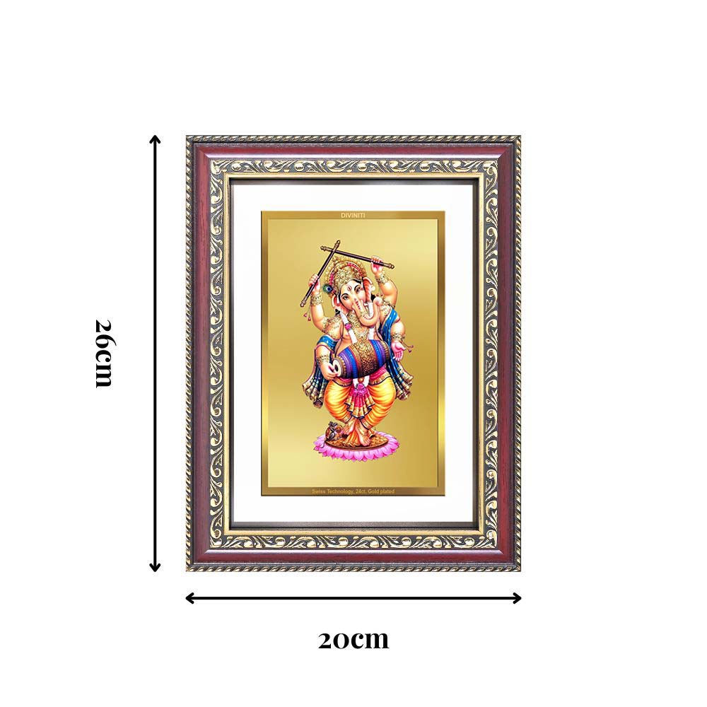 Diviniti 24K Gold Plated Dancing Ganesha (Classic) Divine Wall Frame for Home Mandir & Office Decor | Luxury Spiritual Gift