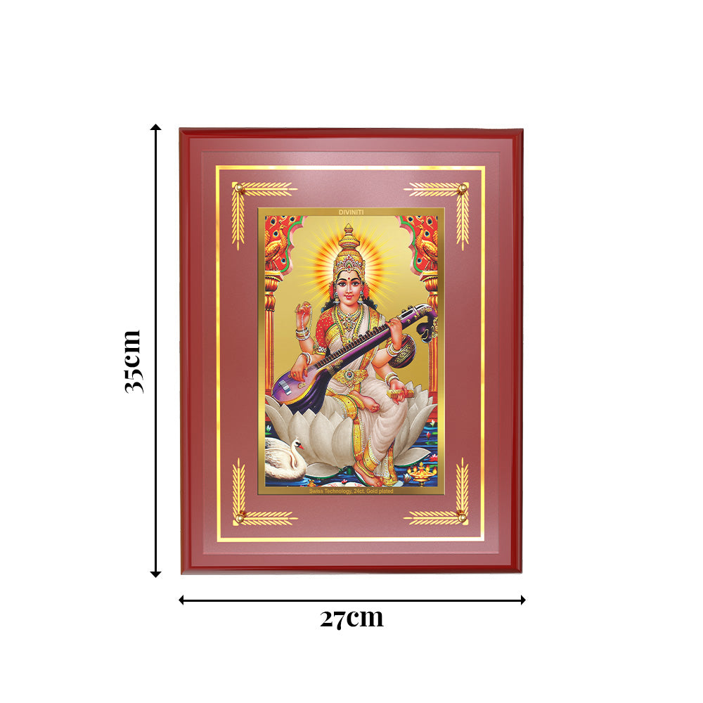 Diviniti Saraswati Mata Wall Photo Frame in 24K Gold Plated Foil | Wisdom, Knowledge & Divine Inspiration