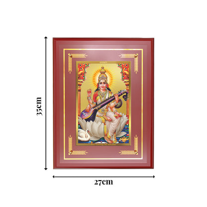 Diviniti Saraswati Mata Wall Photo Frame in 24K Gold Plated Foil | Wisdom, Knowledge & Divine Inspiration