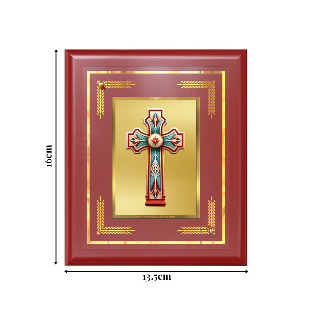 Diviniti 24K Gold Plated Holy Cross Wall & Tabletop Photo Frame | Sacred Christian Art | Faith, Hope & Divine Blessings
