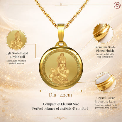 DIVINITI 24K Gold Plated Lord Krishna & Sacred Yantra Pendant – 22mm Double-Sided Spiritual Pendant