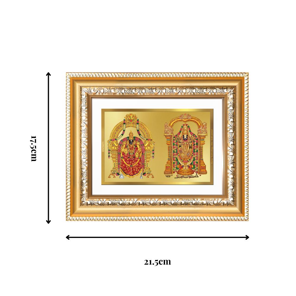 Diviniti 24K Gold Plated Padmavati And Balaji (Classic) Divine Wall and Table Top Frame for Home Mandir & Office Decor | Luxury Spiritual Gift