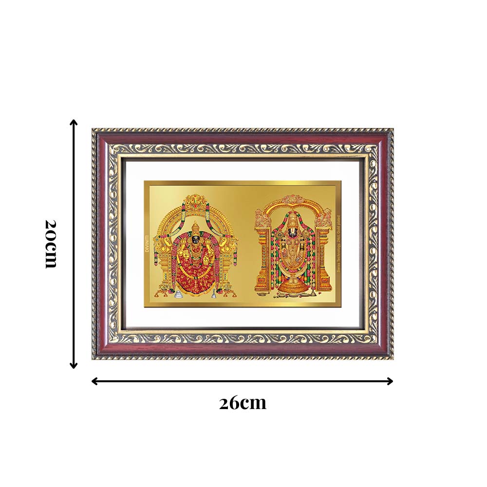 Diviniti 24K Gold Plated Padmavati And Balaji (Classic) Divine Wall Frame for Home Mandir & Office Decor | Luxury Spiritual Gift