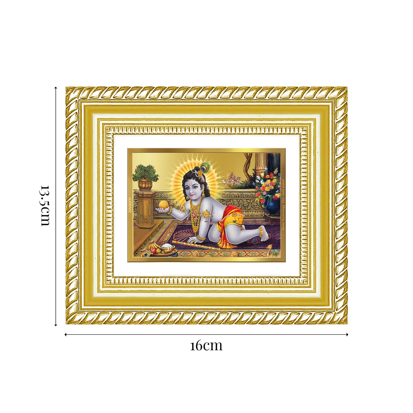 Diviniti 24K Gold Plated Laddu Gopal Divine Table Top Frame for Home Mandir & Office Decor | Luxury Spiritual Gift