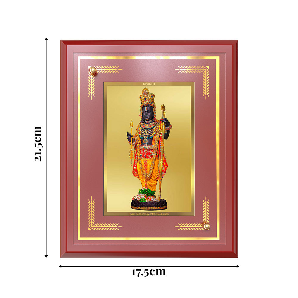 Ram Lalla with Arch | Divine Child of Lord Ram at Ayodhya Temple Wall and Tabletop Photo Frame in 24K Gold Plated Foil