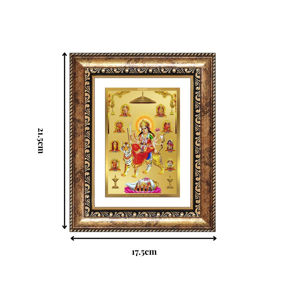 Diviniti 24K Gold Plated Nav Durga (Classic) Divine Wall and Table Top Frame for Home Mandir & Office Decor | Luxury Spiritual Gift
