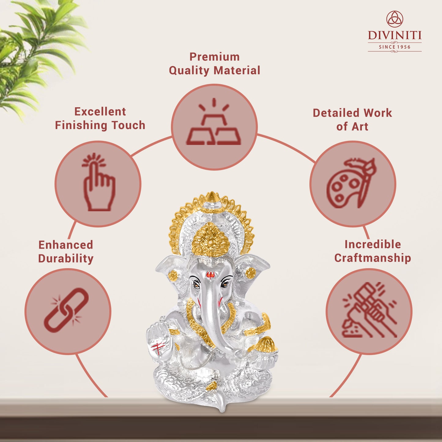 Diviniti 999 Silver Plated Lord Ganesha Idol for Car Dashboard Tabletop for Home Decor Mandir Puja Gift Silver & Gold (8.4x4.2cm)