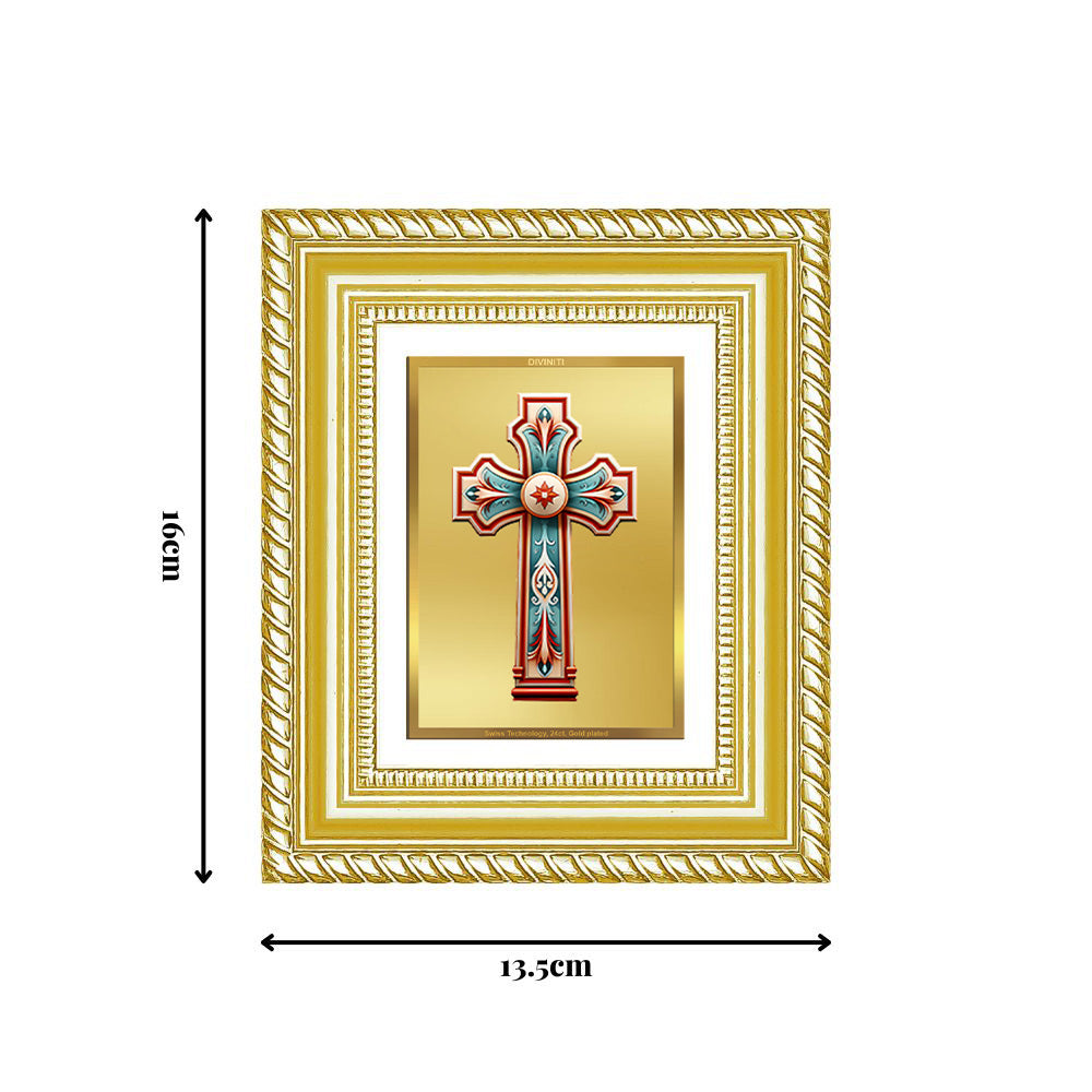 Diviniti 24K Gold Plated Holy Cross Divine Table Top Frame for Home Mandir & Office Decor | Luxury Spiritual Gift