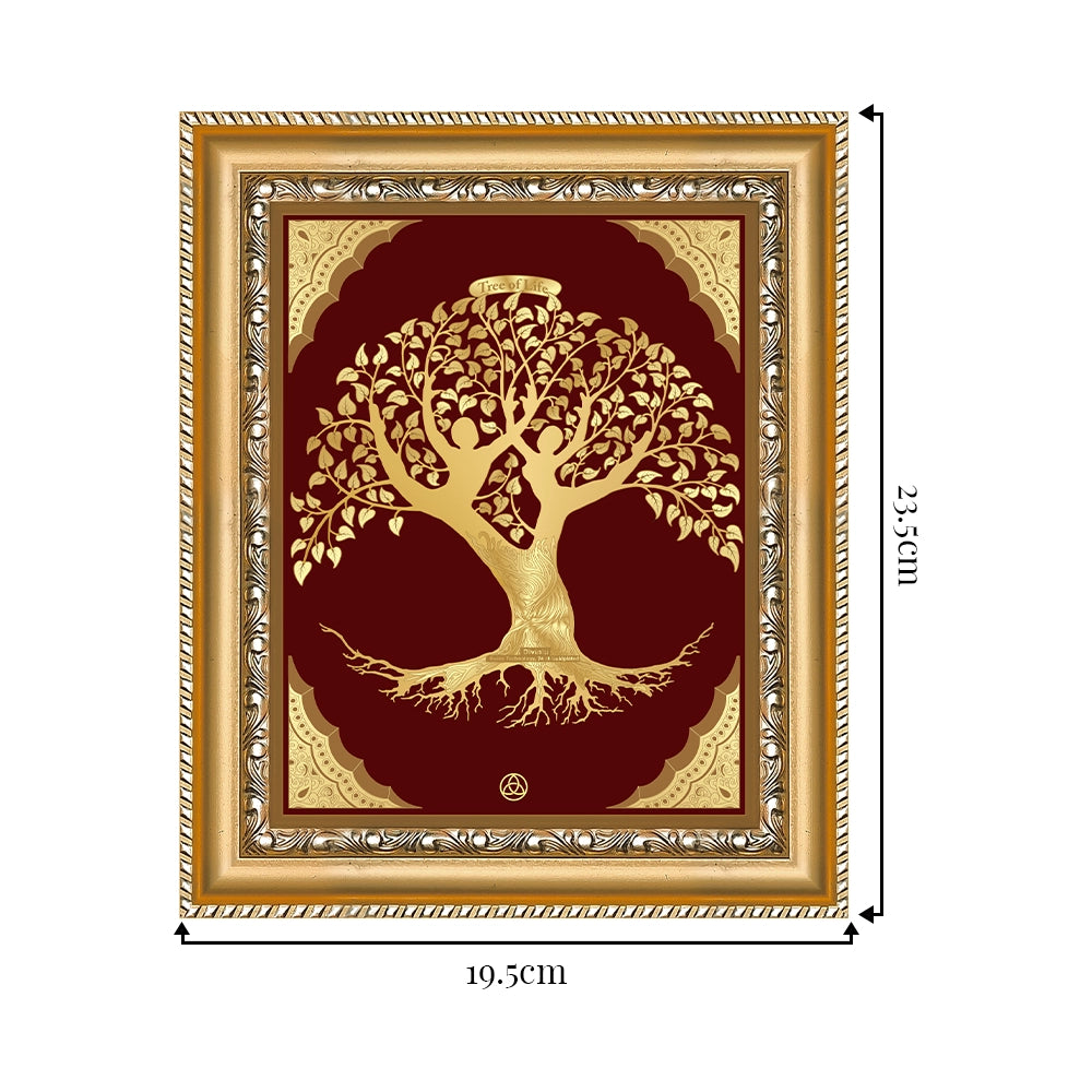 Tree of Life Gold Wall Hanging Frame in 24K Gold Foil Showing Dimensions