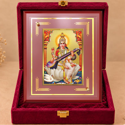 24K Gold-Plated Saraswati MDF Frame | Premium Gift Box | 22 X 18 CM