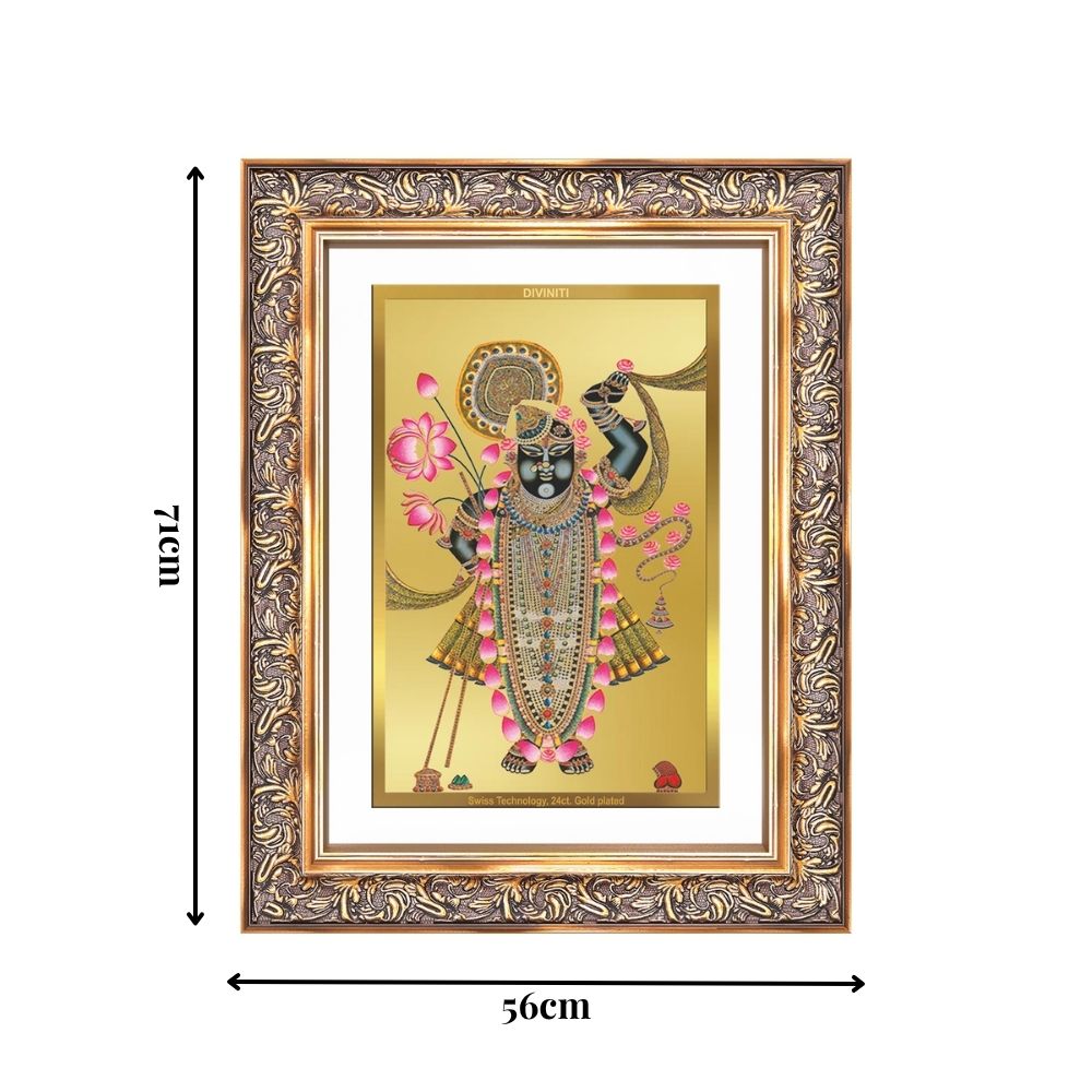 Diviniti 24K Gold Plated Shrinath Ji (Classic) Divine Wall Frame for Home Mandir & Office Decor | Luxury Spiritual Gift