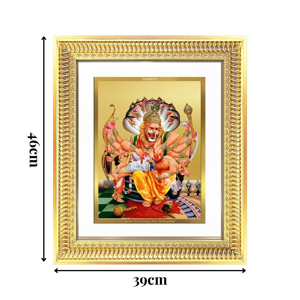 Diviniti 24K Gold Plated Narasimha (Classic) Divine Wall Frame for Home Mandir & Office Decor | Luxury Spiritual Gift