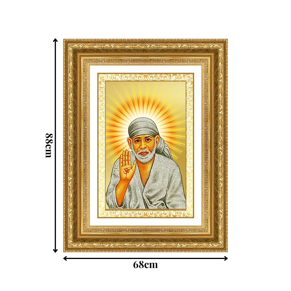 Diviniti 24K Gold Plated Sai Baba With Blessings (Classic) Divine Wall Frame for Home Mandir & Office Decor | Luxury Spiritual Gift