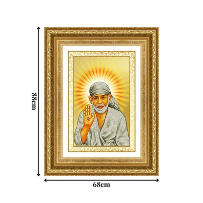 Diviniti 24K Gold Plated Sai Baba With Blessings (Classic) Divine Wall Frame for Home Mandir & Office Decor | Luxury Spiritual Gift
