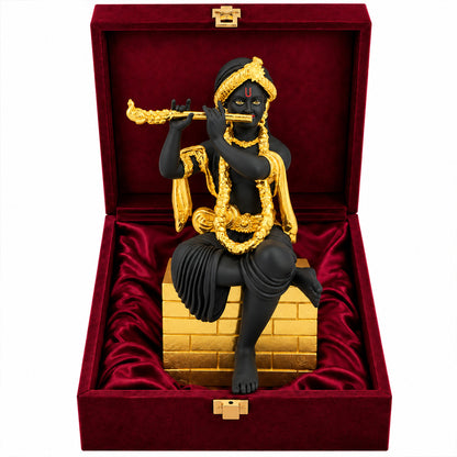 24K Gold-Plated Black Krishna Idol | Premium Gift Box | 16x9 CM