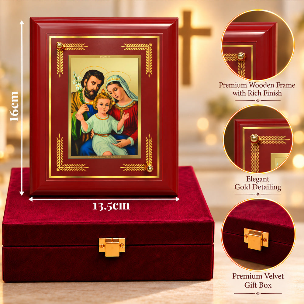 24K Gold-Plated Holy Family MDF Frame | Premium Gift Box | 16 X 13.5 CM
