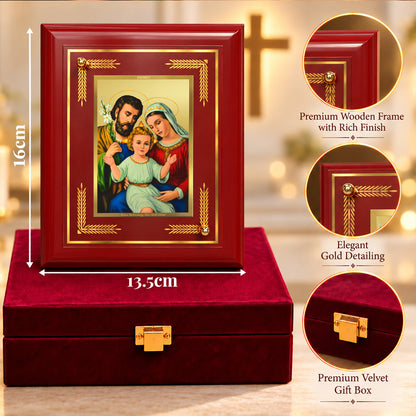 24K Gold-Plated Holy Family MDF Frame | Premium Gift Box | 16 X 13.5 CM