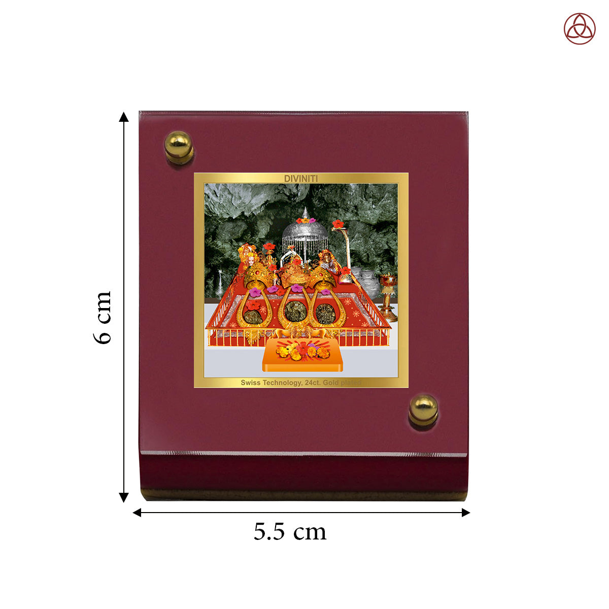 Diviniti 24K Gold Plated Foil Mata Ka Darbar Frame For Car Dashboard, Home Decor, Table Top, Puja and Gift (6 CM x 5.5 CM)