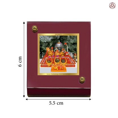 Diviniti 24K Gold Plated Foil Mata Ka Darbar Frame For Car Dashboard, Home Decor, Table Top, Puja and Gift (6 CM x 5.5 CM)