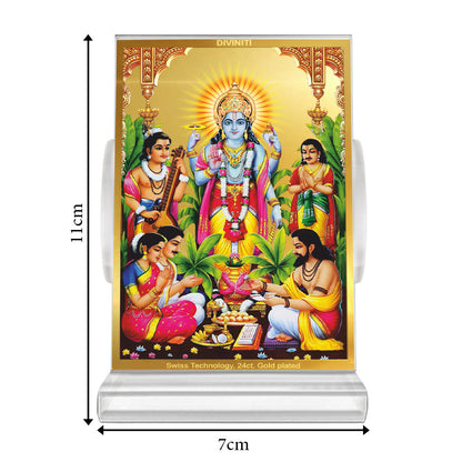 Lord Satyanarayan | Divine Vishnu Form Car Dashboard & Tabletop Photo Frame in 24K Gold Plated Foil