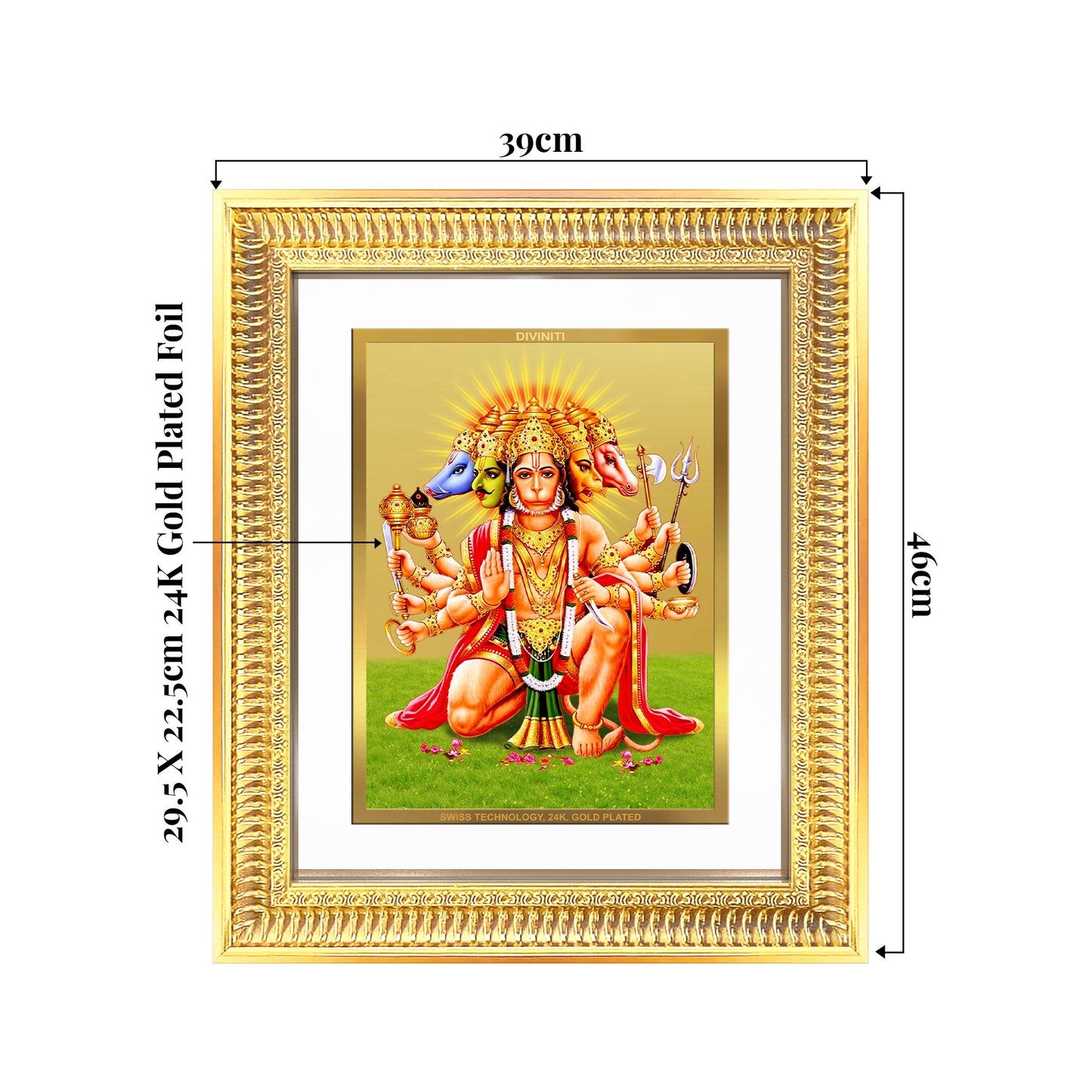 Panchmukhi Hanuman | Five-Faced Hanuman Wall Mount Photo Frame in 24K Gold Plated Foil