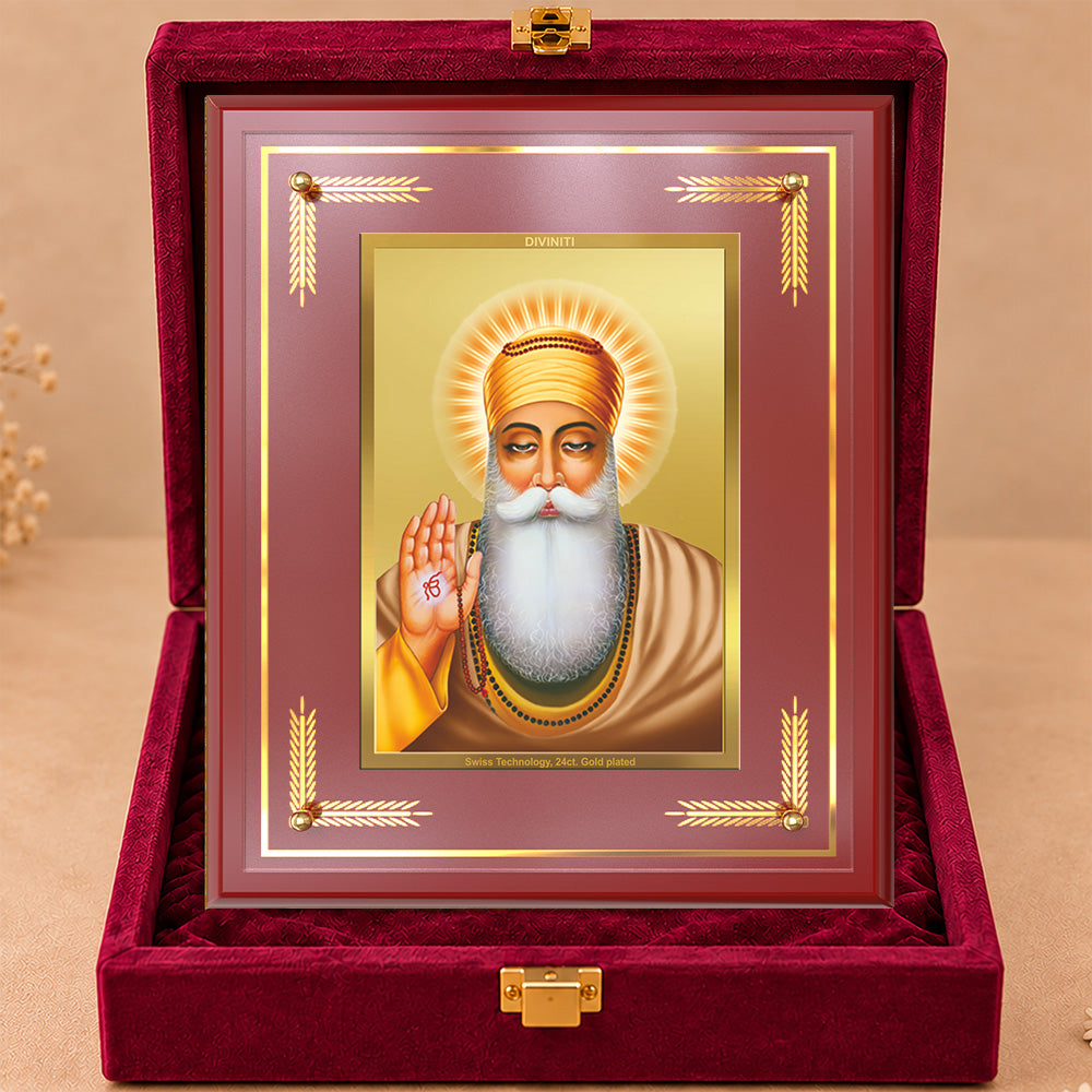 24K Gold-Plated Guru Nanak MDF Frame | Premium Gift Box | 27x35 CM