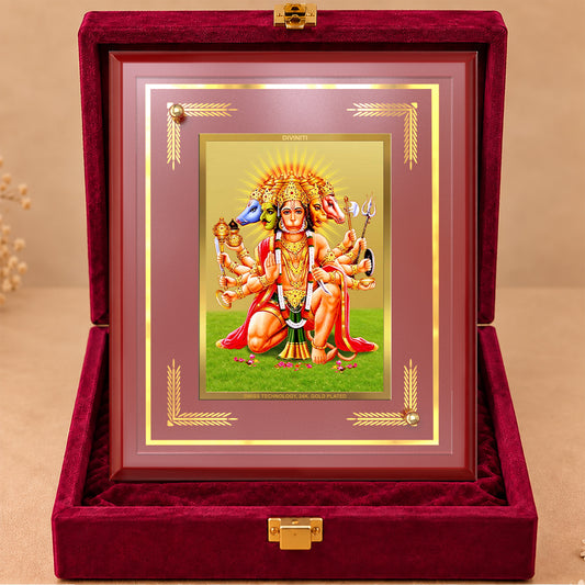 24K Gold-Plated Panchmukhi Hanuman MDF Frame | Premium Gift Box | 22 X 18 CM