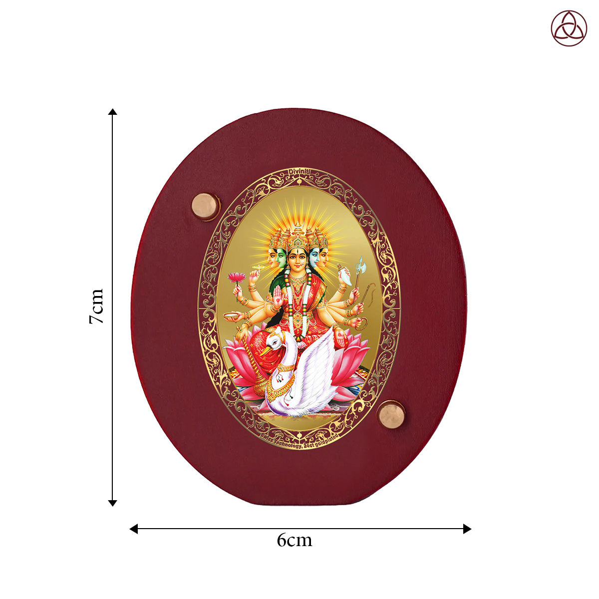 Gayatri Mata Car Dashboard & Tabletop Photo Frame, 24K gold-plated, 7x6 cm, intricate design.