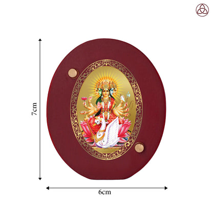 Gayatri Mata Car Dashboard & Tabletop Photo Frame, 24K gold-plated, 7x6 cm, intricate design.