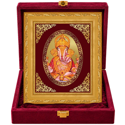24K Gold-Plated Dagadu Ganesha Frame | Premium Gift Box | 21.5x17.5 CM