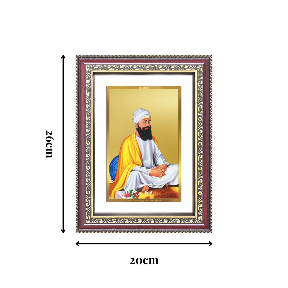 Diviniti 24K Gold Plated Guru Tegh Bahadur Sahib Ji (Classic) Sacred Sikh Wall Frame for Home Decor & Office Ambiance | Premium Spiritual Gift