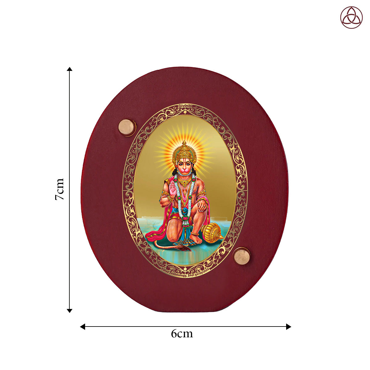 Hanuman Car Dashboard & Tabletop Photo Frame, 24K gold-plated, 7x6 cm, intricate design.