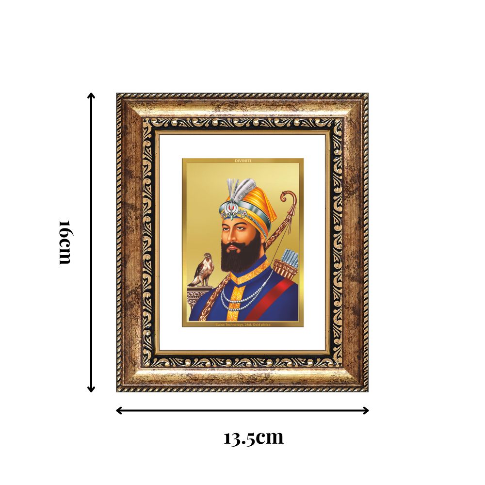 Diviniti 24K Gold Plated Guru Gobind Singh Ji Sacred Sikh Table Top Frame for Home Decor & Office Ambiance | Premium Spiritual Gift