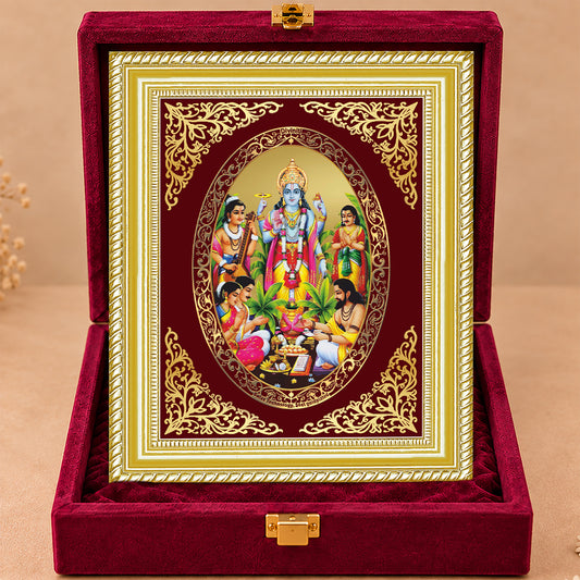 24K Gold-Plated Lord Satya Narayan Frame | Premium Gift Box | 35x27 CM