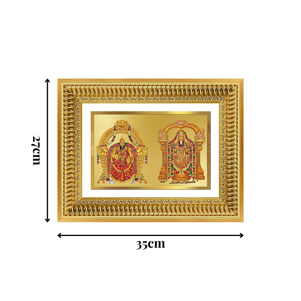 Diviniti 24K Gold Plated Padmavati And Balaji (Classic) Divine Wall Frame for Home Mandir & Office Decor | Luxury Spiritual Gift
