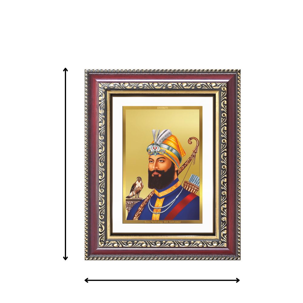 Diviniti 24K Gold Plated Guru Gobind Singh Ji (Classic) Sacred Sikh Wall and Table Top Frame for Home Decor & Office Ambiance | Premium Spiritual Gift