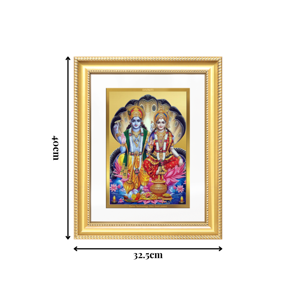 Diviniti 24K Gold Plated Vishnu Lakshmi (Classic) Divine Wall Frame for Home Mandir & Office Decor | Luxury Spiritual Gift