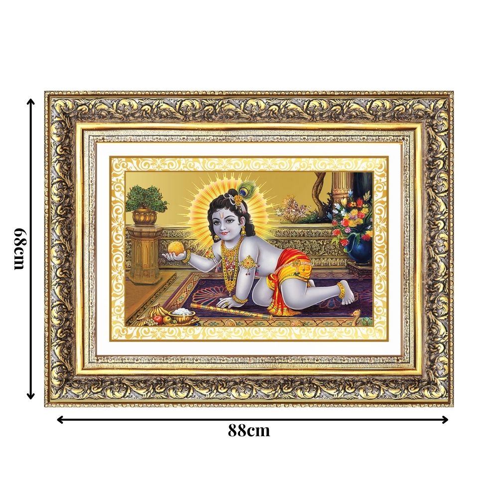 Diviniti 24K Gold Plated Laddu Gopal (Classic) Divine Wall Frame for Home Mandir & Office Decor | Luxury Spiritual Gift